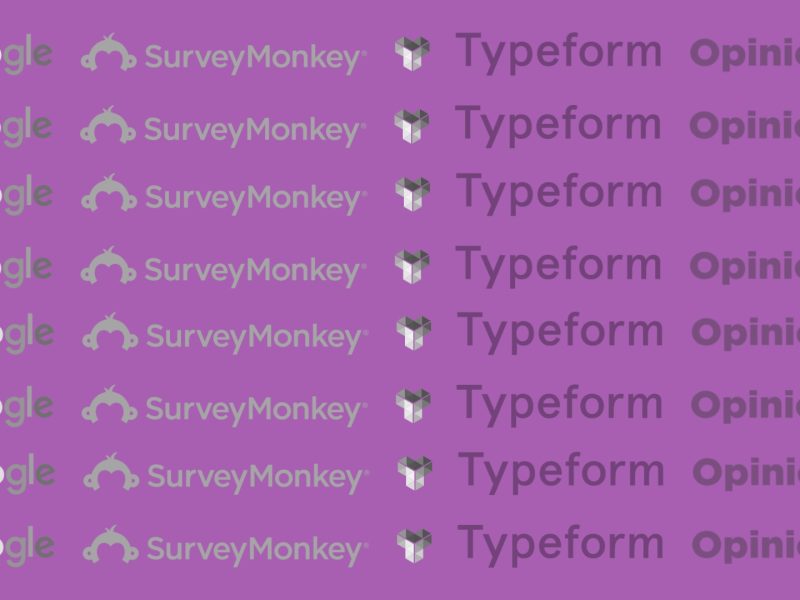 Logos de servicios de encuestas digitales como SurveyMonkey y Typeform.