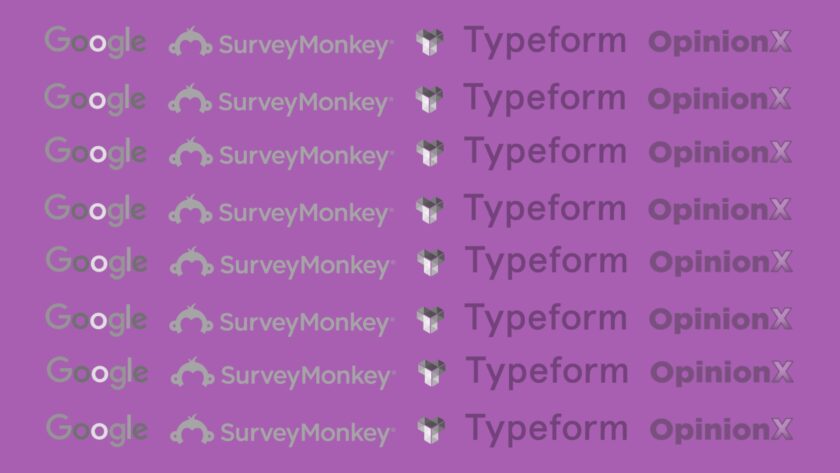 Logos de servicios de encuestas digitales como SurveyMonkey y Typeform.